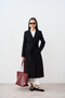 Women's Mid-Length Cashmere Coat with Buttons and Waist Tie, Black