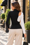 Asymmetrical Cut Elegance – Women's Turtleneck Off-The-Shoulder Double Color Camisole Blouse - 4