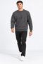 Thessaloniki Textured Crew Neck Long Sleeve Basic Sweatshirt with Elasticated Hem and Sleeves in Smoked Color - 8