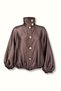 Gold Button Detail Stand Collar Satin Brown Jacket