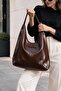 Women's Brown Soft Leather Large Size Casual Hobo Shoulder Bag - 4