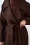 Women's Back Button Detailed Double Pocket Waist Tie Cashmere Coat Brown - 7