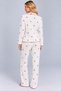 Women's Patterned Bow Detailed Buttoned Long Sleeve Muslin Pajama Set - 4