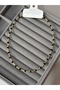 Gold Black Crystal Beaded Dorica Detailed Italian Model Thin Necklace - 2