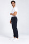Men's Navy Blue Color Elastic Cuffed Regenerated Baggy Sweatpants with Side Piping - 3