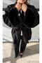 Women's Fur-Collared Shawl Collar Short Tie-Up Coat - 7