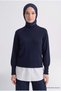 Button detailed basic sweater navy blue - 3