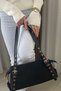 Women's Black Suede Shoulder Bag - Hand and Shoulder Bag with Gold Detailed Interior Lining - 4