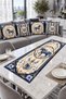 Navy Blue Horse Motif Baroque Floral Patterned 4-Piece Throw Pillow Cover Runner Set
