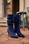 Sophia Short Length Navy Blue Suede Bellows (7 cm Heel) Pull-On Casual Women's Boots - 2