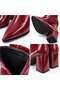 Yona Women's Burgundy Wrinkled Patent Leather Pointed Toe Front Stitching Detailed Zipper Closure Warm Lining 7 cm Thick t - 4