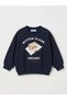 Boy's Navy Blue Butter Printed Sweatshirt - Crew Neck Oversize Sweatshirt - 2