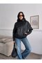 Black Oversize Stand Collar Leather Jacket - 3