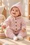Baby Girl and Boy Hooded Hair Braid Patterned Buttoned Knitwear Knitted Jumpsuit Unisex 3-6-9-12Months - 2