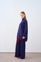 Women's Stand Collar Zippered Front Suit with Trousers and Grass Detail in Navy Blue - 2
