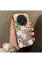 Redmi A4 Compatible Pink Spring Flower and Green Leaf Pattern Phone Case, Shock Protection