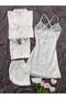 Women's Magic 4-Piece Lace Satin Nightgown, Robe and Shorts Set