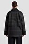Plaid Patterned Water Repellent Short Trench Coat with Cape Detail Brown 6942 - 5