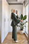 Women's Suede Look Belted Bat Sleeve Poncho Pants Two-Piece Set – Poncho Length 70 cm - 2