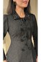 Women's Floral Motif Jacket Skirt Two-Piece Set 6 Buttons– Pearl Stone Embroidered Collar, Lace-Up Back Jacket, Lined Long Skirt - 5