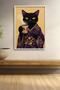 Black Cat Drinking Tea in Kimono Framed Painting Cat Poster Modern Wall Decor Kedi11