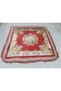 Burgundy Colored Floral Patterned Velvet Table Cloth and Multi-Purpose Decorative Cover 140X140 cm Za87L - 3