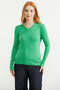 Cuff Detail V-Neck Knit Sweater - Green