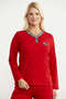 Long Sleeve Viscose Pajama Set - Red - 3