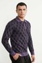 Polo Collar Patterned Wool Knit Sweater - Purple - 3