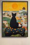 Black Cat in Mediterranean Cityscape Framed Painting Cat Poster Modern Wall Decor Kedi54 - 2