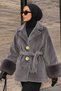 Fox Coat with Fur Sleeves Tsd260352 Gray - 5