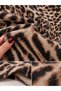 Women's Brown Leopard Patterned Soft Shiny Fabric Stand Collar Bat Sleeve Blouse - 7