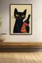Black Cat with a Bottle of Red Wine Framed Painting Cat Poster Modern Wall Decor Kedi44