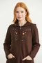 Embroidered Patterned Hooded Women's Knitwear Jacket - Brown - 3