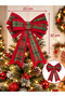 Christmas Tree Bow Ornament Red Green Plaid Velvet Textured Decorative Ribbon 22X32 cm - 5