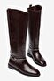 Women's Burgundy Buckle Riding Boots – Below the Knee Flat Sole Long Boots - 3