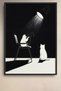 Black and White Cats under Spotlight Framed Painting Cat Poster Modern Wall Decor Kedi47 - 2