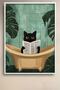 Black Cat Reading Newspaper in Bathtub Framed Painting Cat Poster Modern Wall Decor Kedi24 - 2