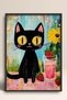 Cute Black Cat with Strawberry Drink Framed Painting Cat Poster Modern Wall Decor Kedi23 - 3