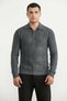 Polo Collar Half-Button Knit Sweater - Dark Gray