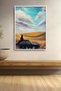 Black Cat in Cloudy Rural Landscape Framed Painting Cat Poster Modern Wall Decor Kedi52