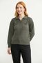 Polo Collar Pocketed Cotton Knit Sweater - Khaki - 3