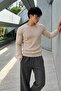 Men's Crew Neck Long Sleeve Stone Sweater - 4