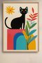 Modern Black Cat among Plants Framed Painting Cat Poster Modern Wall Decor Kedi22 - 2