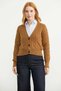 V-Neck Buttoned Hair Braided Knitwear Cardigan - Camel