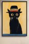 Black Cat with Straw Hat Framed Painting Cat Poster Modern Wall Decor Kedi43 - 2