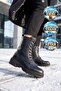 Black Genuine Leather Lace-Up Fur Lined Cold Resistant Zippered Women's Boots 9309 - 3