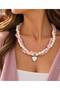Handmade Pink Quartz Natural Stone and Pearl Detailed Heart Pendant Women's Necklace – Special Design - 3