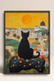 Black Cat in Mediterranean Cityscape Framed Painting Cat Poster Modern Wall Decor Kedi54 - 3