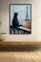 Paris Eiffel Tower Scenic Black Cat Framed Painting Cat Poster Modern Wall Decor Kedi15